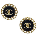 Chanel cc black metal earrings