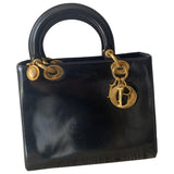 Dior lady dior black patent leather handbag