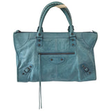 Balenciaga weekender turquoise leather handbag