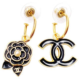 Chanel cc black metal earrings