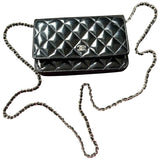 Chanel wallet on chain black patent leather handbag