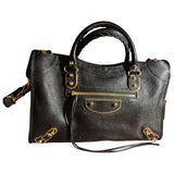 Balenciaga classic metalic black leather handbag