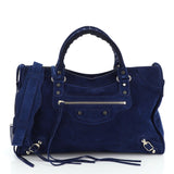 Balenciaga city blue suede handbag