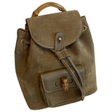 Gucci bamboo khaki leather backpacks