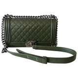 Chanel boy khaki leather handbag