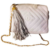 Chanel camera white leather handbag