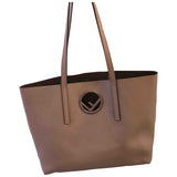 Fendi logo shopper tote beige leather handbag