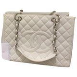 Chanel grand shopping white leather handbag