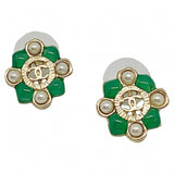 Chanel cc green metal earrings