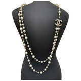 Chanel cc ecru pearls long necklaces