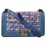 Chanel boy blue tweed handbag
