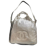 Chanel silver leather handbag