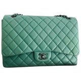 Chanel timeless/classique green leather handbag