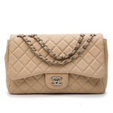 Chanel timeless/classique beige leather handbag
