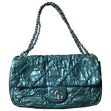Chanel timeless/classique green leather handbag