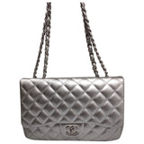 Chanel timeless/classique silver leather handbag