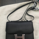 Hermès constance black leather handbag
