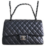 Chanel timeless/classique navy leather handbag