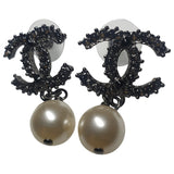 Chanel cc black metal earrings