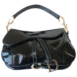 Dior double saddle black patent leather handbag
