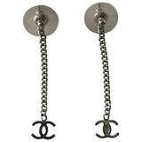 Chanel cc grey metal earrings