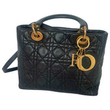 Dior lady dior black leather handbag