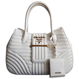 Prada diagramme white leather handbag