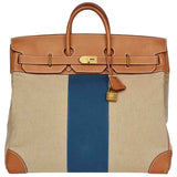 Hermès haut à courroies camel cloth handbag