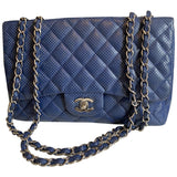 Chanel timeless/classique blue leather handbag