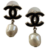 Chanel cc black metal earrings
