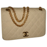 Chanel timeless/classique beige cotton handbag