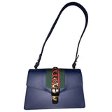 Gucci sylvie blue leather handbag