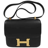 Hermès constance black leather handbag