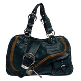Dior saddle green leather handbag