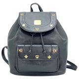 Mcm heritage drawstring black leather backpacks