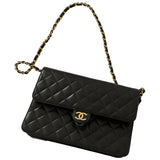 Chanel timeless/classique black leather clutch bag