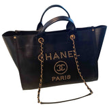 Chanel deauville black leather handbag