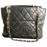 Chanel petite shopping tote black leather handbag