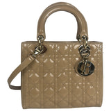 Dior lady dior beige patent leather handbag
