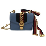 Gucci sylvie blue leather handbag