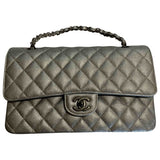 Chanel timeless/classique silver leather handbag
