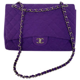Chanel timeless/classique purple cloth handbag