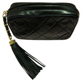 Chanel black leather clutch bag