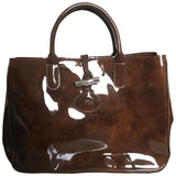 Longchamp roseau brown patent leather handbag