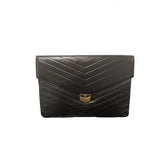 Chanel black leather clutch bag