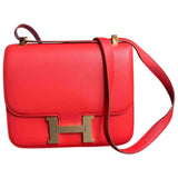 Hermès constance red leather handbag