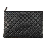 Chanel black leather clutch bag