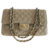 Chanel timeless/classique beige linen handbag