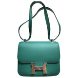 Hermès constance green leather handbag