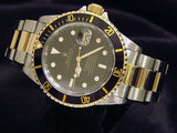 PRE OWNED MENS ROLEX TWO-TONE SUBMARINER WITH A BLACK DIAL 16613